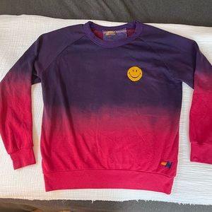 Aviator Nation FADED SMILEY EMBROIDERY SWEATSHIRT - ROSE // PURPLE